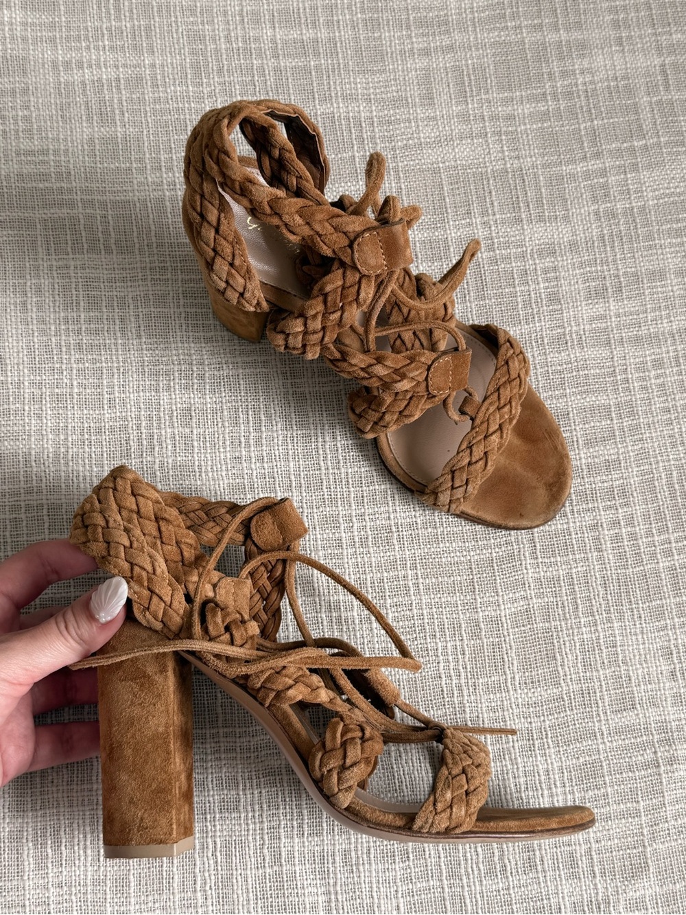 Gianvito Rossi Brown Suede Braided Lace Up Block Heel Sandals Size 37